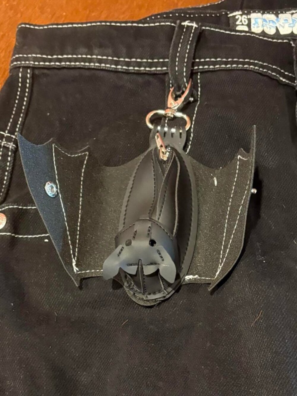 Y2K Vintage Black leather bat keychain coin purse wallet zipper pocket goth punk